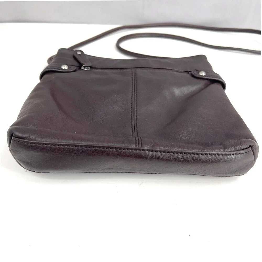 Tignanello Womens Crossbody Bag Dark Brown Leather Multi-Pocket Small-Medium